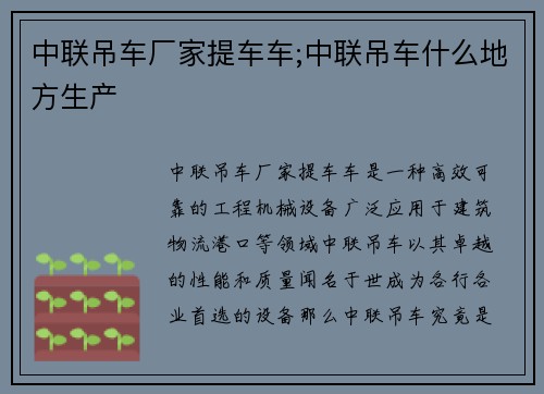中联吊车厂家提车车;中联吊车什么地方生产